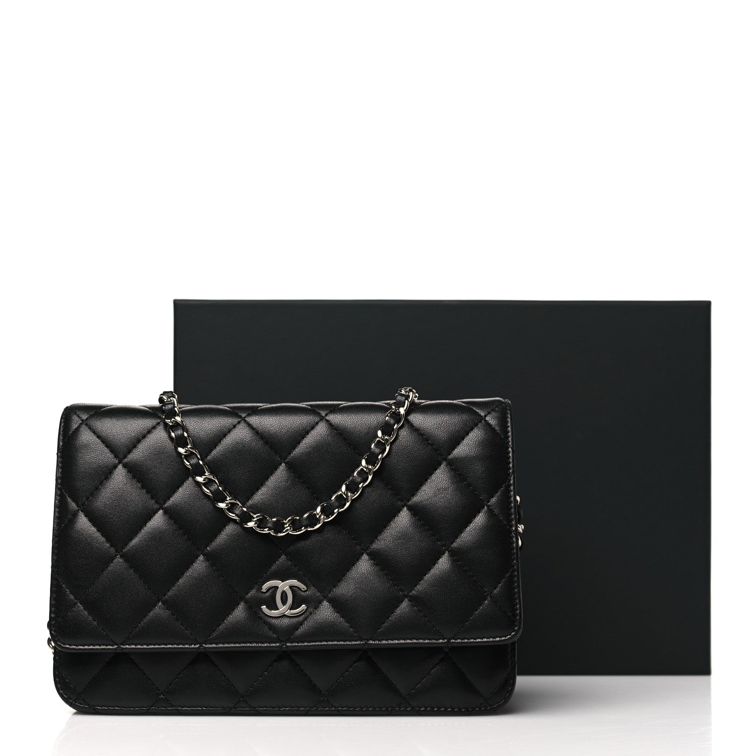 Chanel Lambskin Quilted Wallet On Chain WOC Black 12 of 12