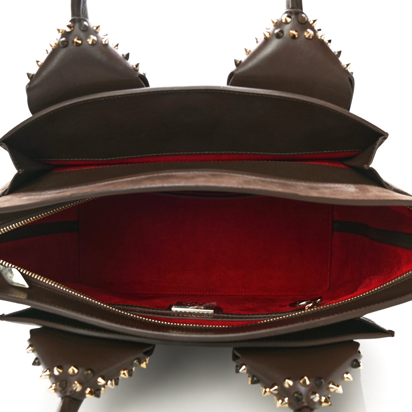 Suede Grained Calfskin Studded Large Eloise Satchel Brown