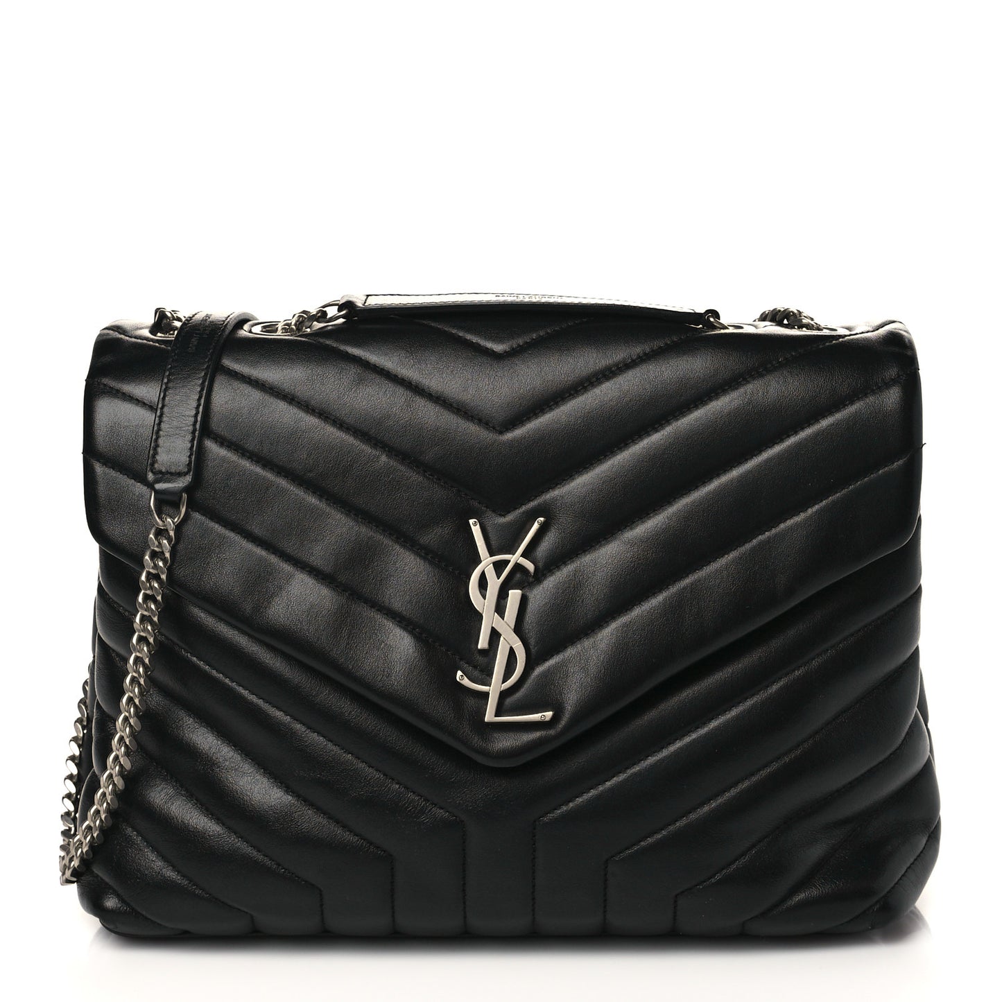 Calfskin Y Quilted Monogram Medium Loulou Chain Satchel Black
