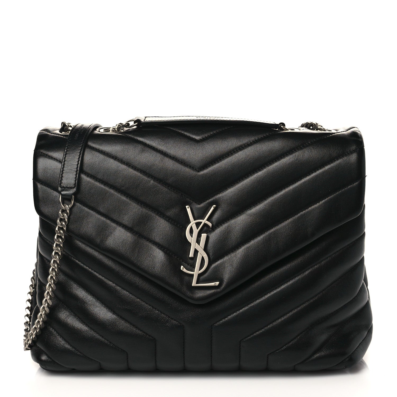 Saint Laurent Calfskin Y Quilted Monogram Medium Loulou Chain Satchel Black 1 of 9