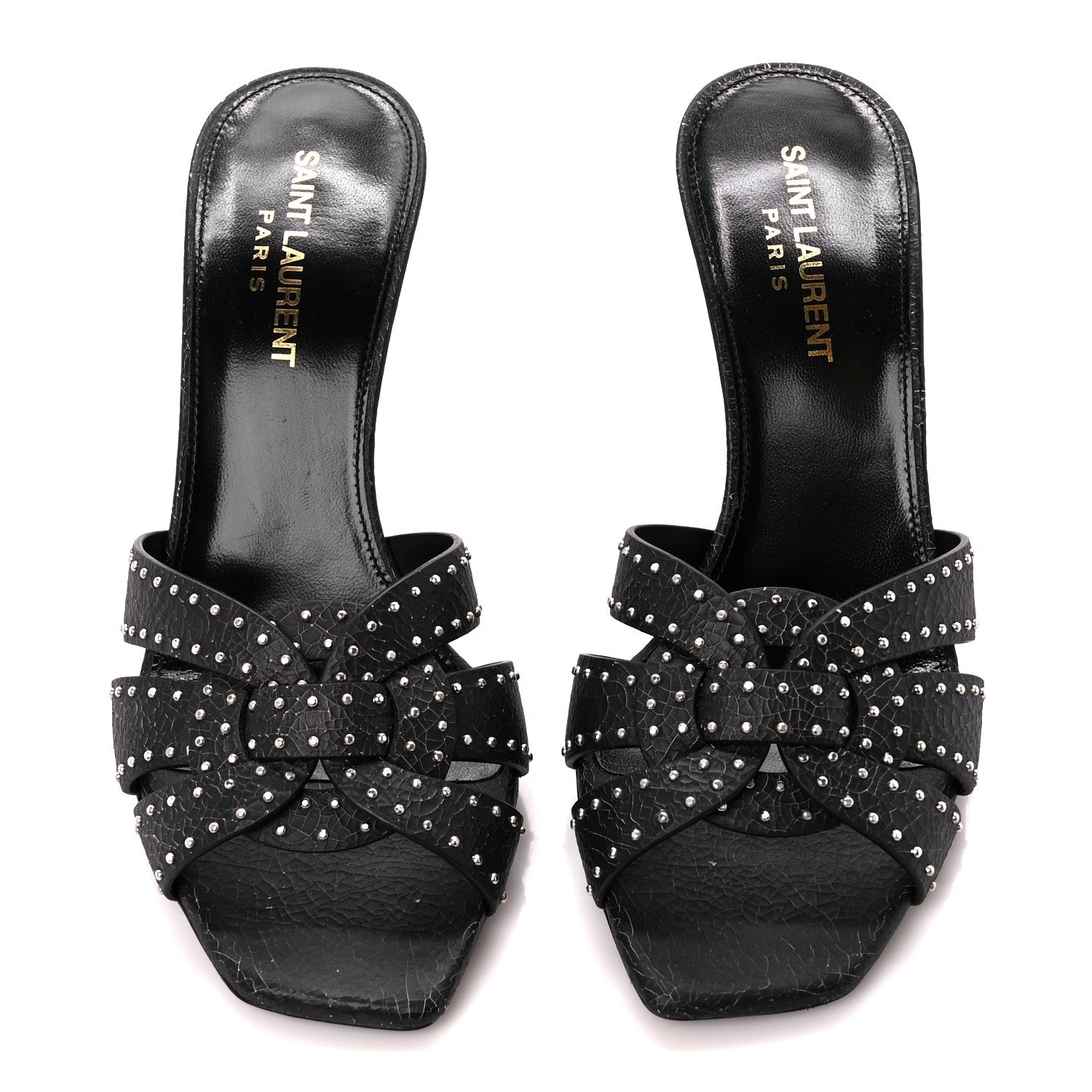 Saint Laurent Smart Crack Studded Tribute Slide 85 Mules 37 Black 3 of 9