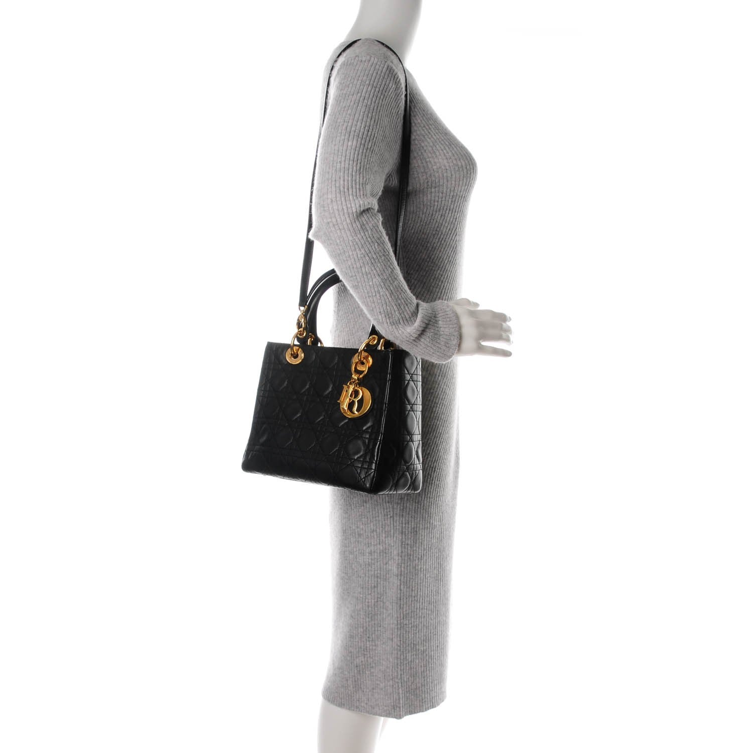 Christian Dior Lambskin Cannage Medium Lady Dior Black 2 of 9