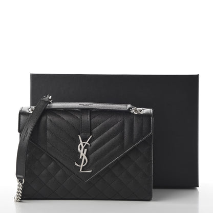 Saint Laurent Grain De Poudre Textured Mixed Matelasse Triquilt Medium Monogram Satchel Black 10 of 10