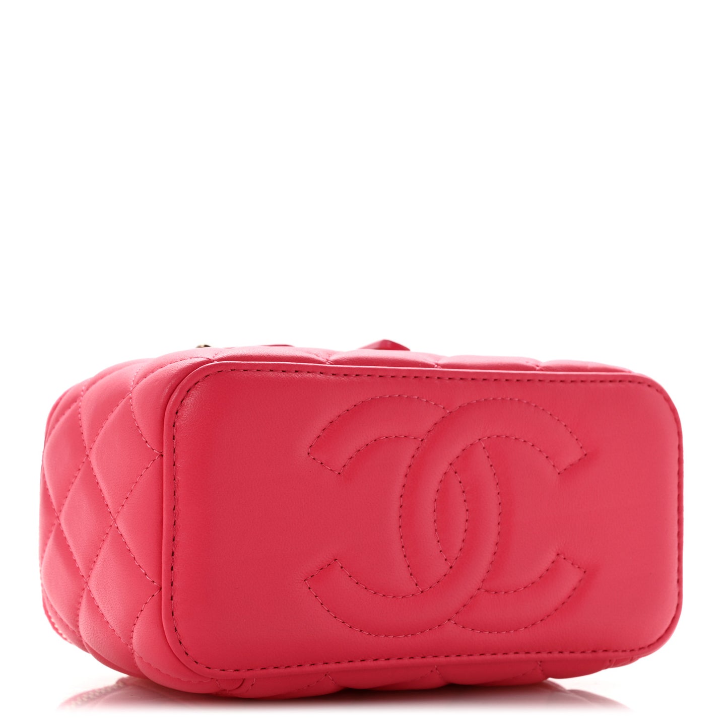 Lambskin Quilted Baguette Crystal Top Handle Vanity Case With Chain Fuchsia