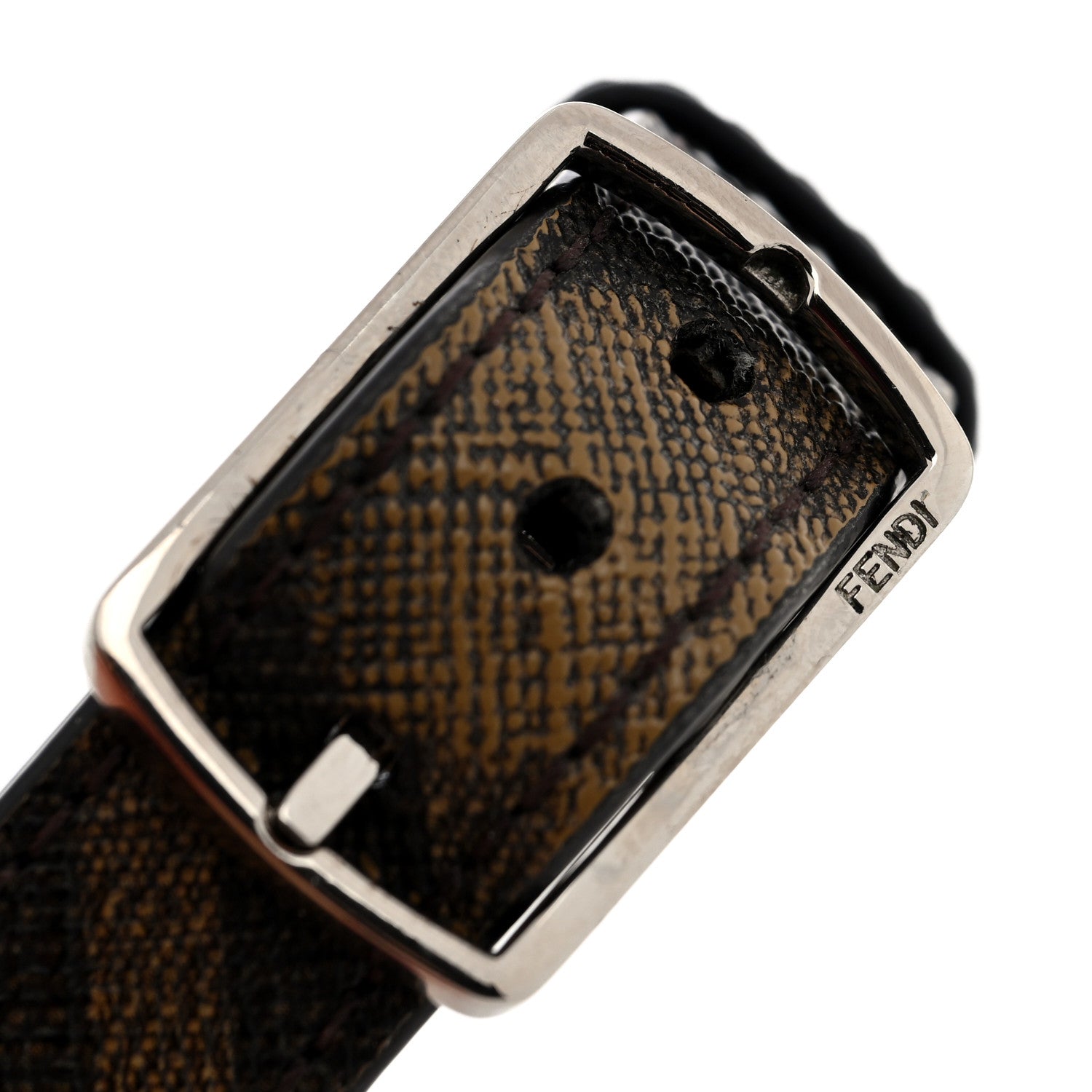 Fendi Glazed Fabric Vitello King FF 1974 Diagonal Bracelet S Tobacco Black 4 of 6