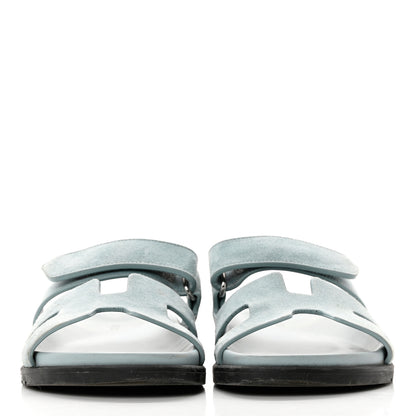 Hermes Suede Goatskin Womens Chypre Sandals 38 Vert D'eau 2 of 12