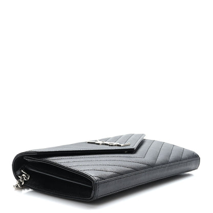 Saint Laurent Grain De Poudre Matelasse Chevron Monogram Chain Wallet Black 4 of 8