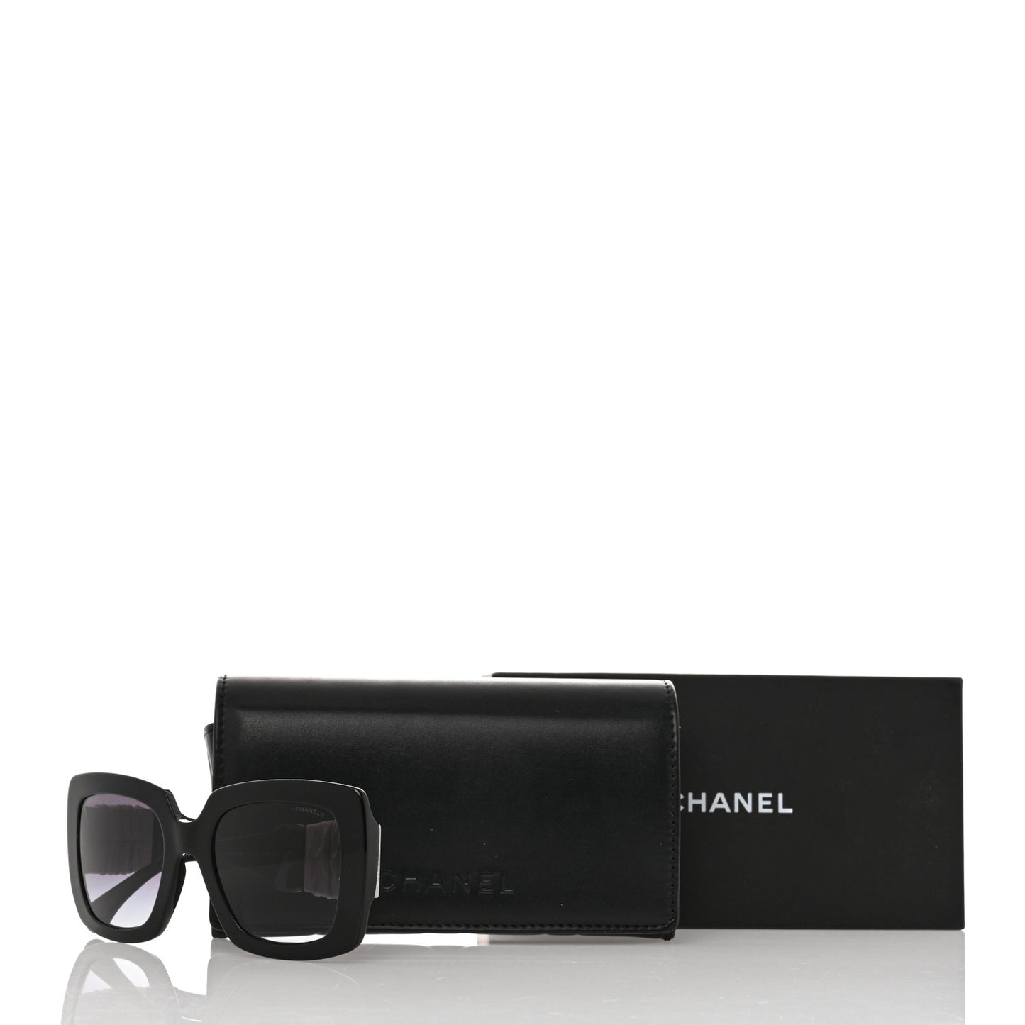 Acetate Calfskin Square Sunglasses 5474-Q-A Black White