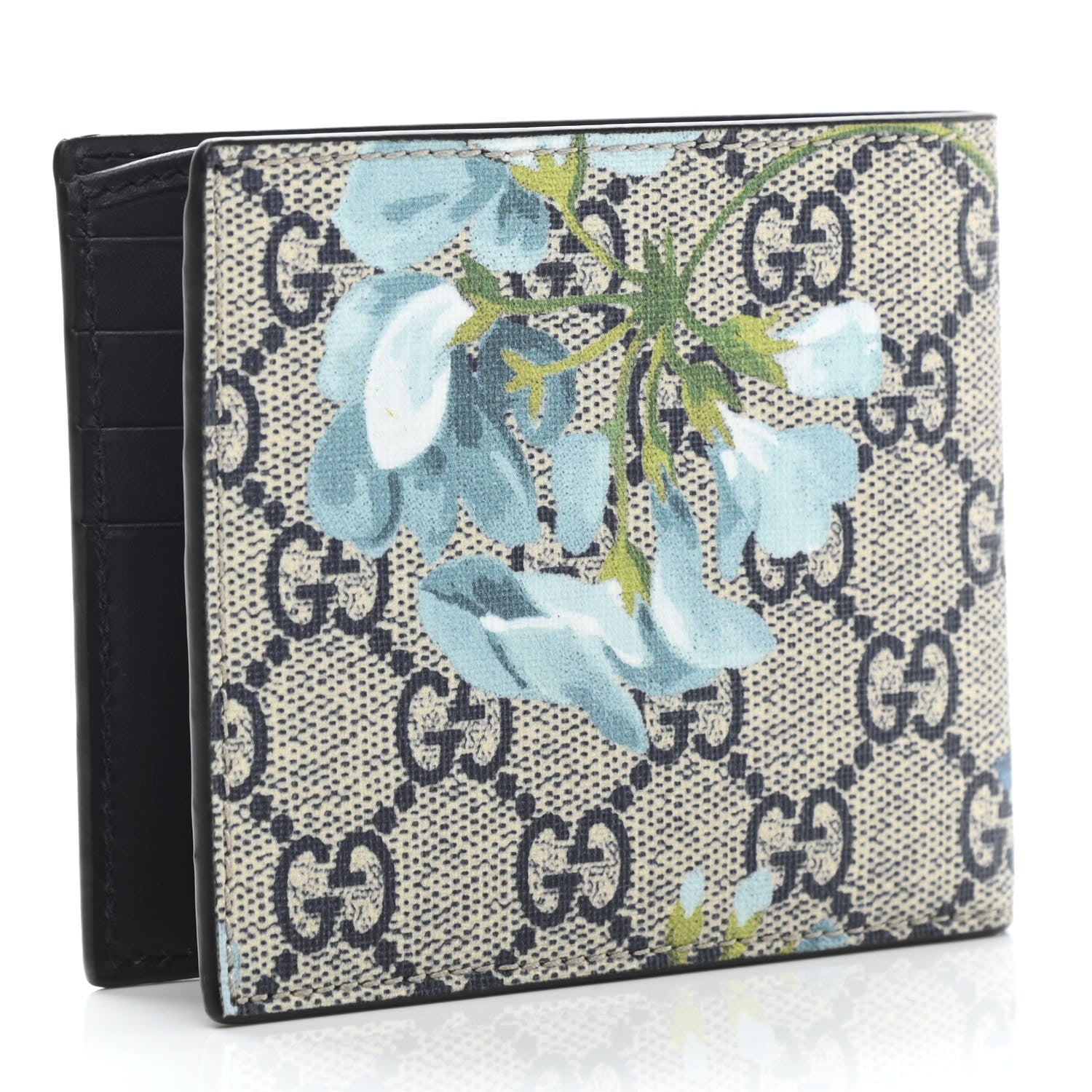 Gucci GG Supreme Monogram Blooms Bi-Fold Wallet Beige Blue Navy 3 of 8