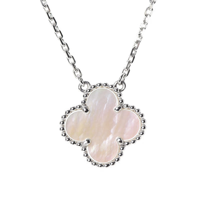Van Cleef & Arpels 18K White Gold Mother of Pearl Vintage Alhambra Pendant Necklace 3 of 6