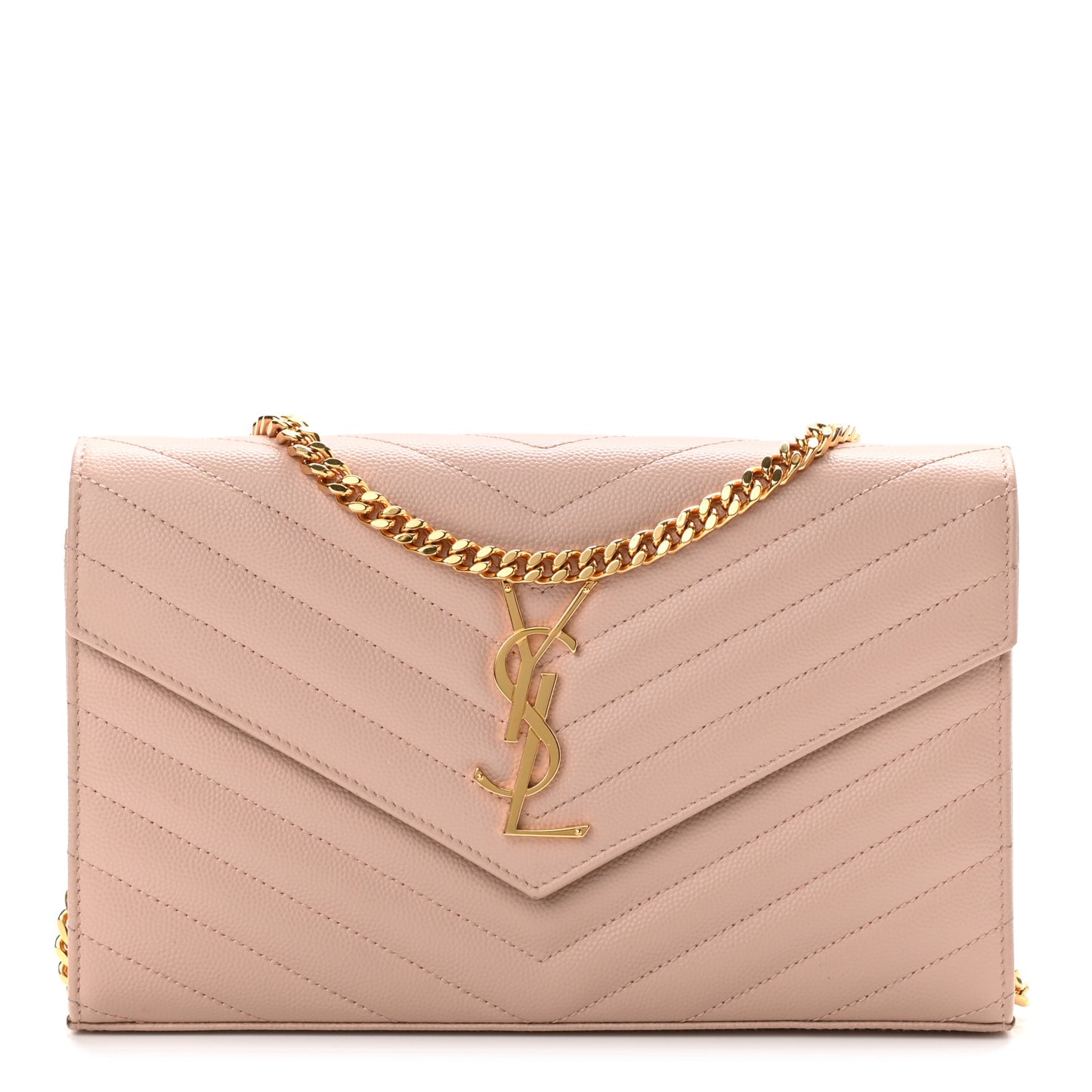 Grain De Poudre Matelasse Chevron Monogram Chain Wallet Pale Pink
