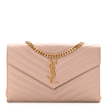 Saint Laurent Grain De Poudre Matelasse Chevron Monogram Chain Wallet Pale Pink 1 of 10