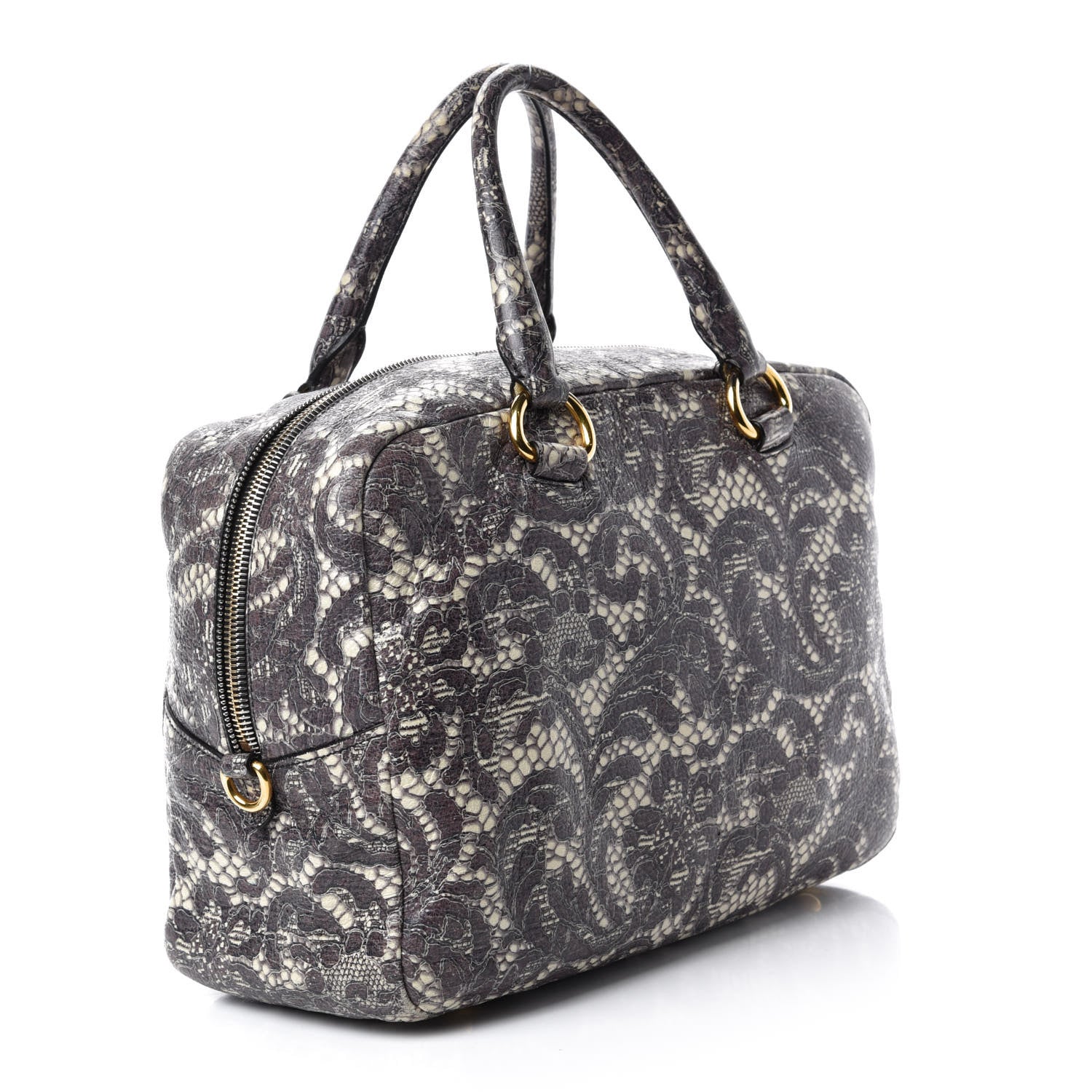 Prada Cervo Lux Print Lace Bauletto Bag Talco 3 of 13