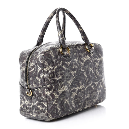 Prada Cervo Lux Print Lace Bauletto Bag Talco 3 of 13