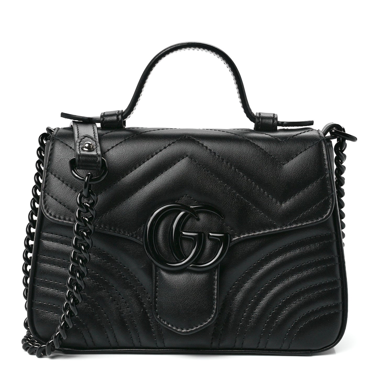 Calfskin Matelasse Monochrome Mini GG Marmont Top Handle Shoulder Bag Black