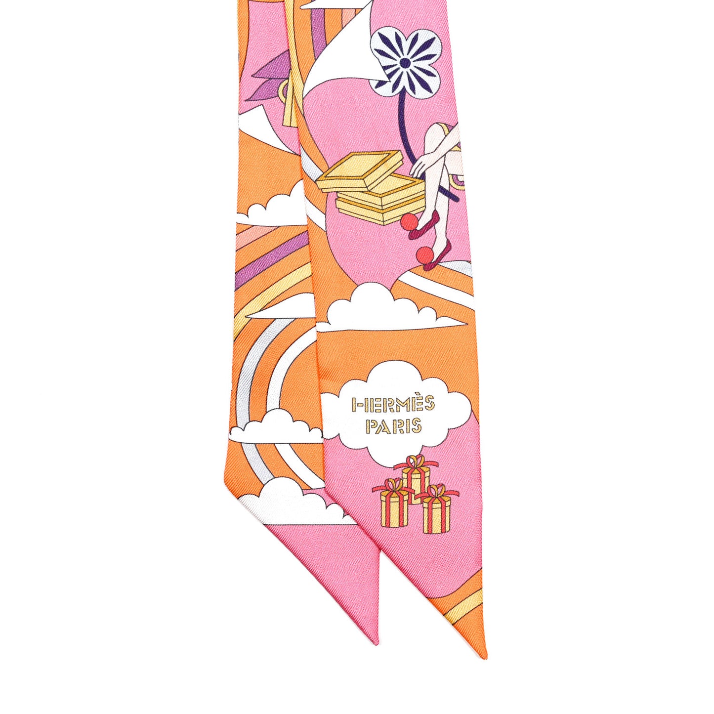 Silk Carres Volants Twilly Orange Rose Malaba