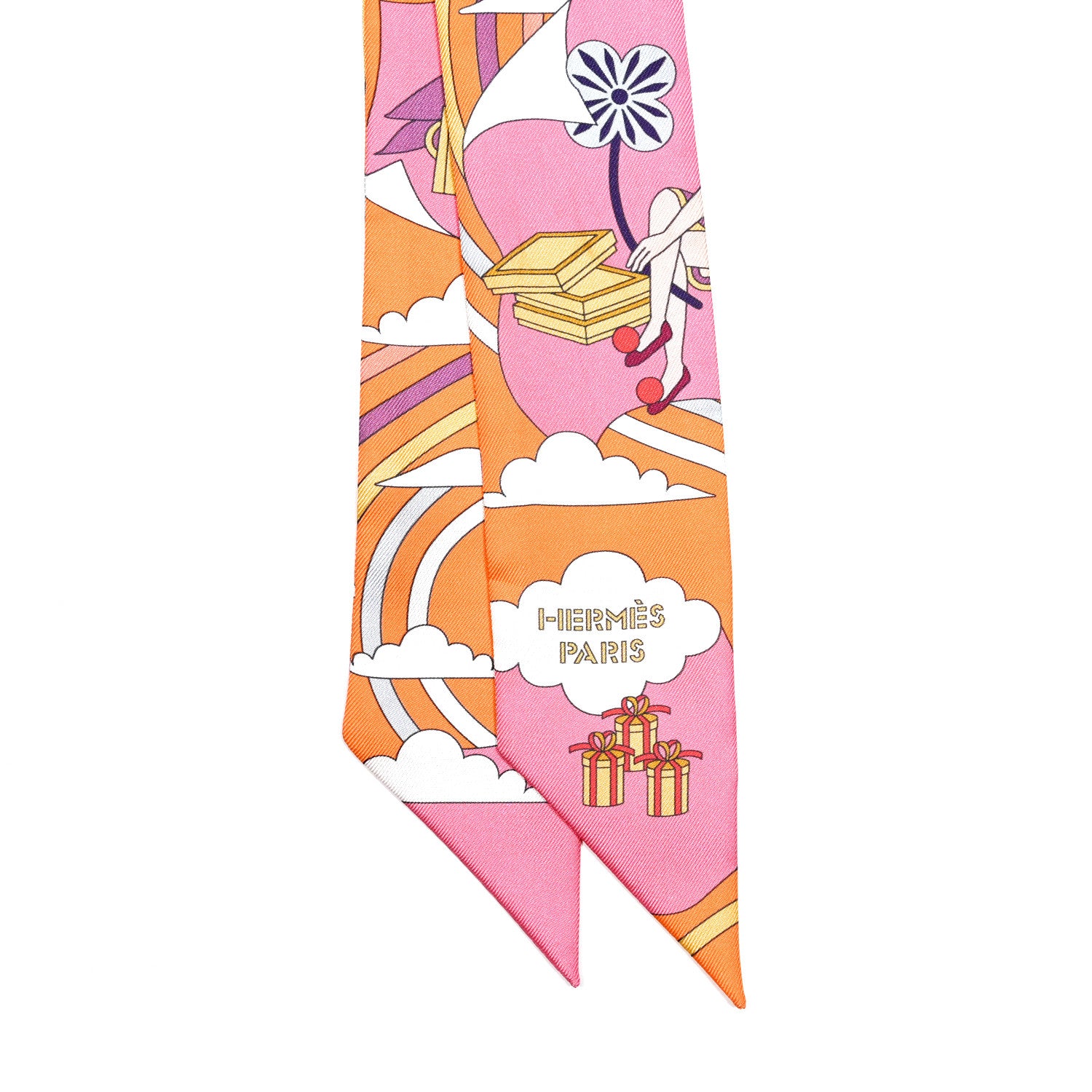 Hermes Silk Carres Volants Twilly Orange Rose Malaba 2 of 4
