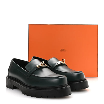 Hermes Glazed Calfskin Womens Icone Loafers 40 Vert Bouteille 9 of 9