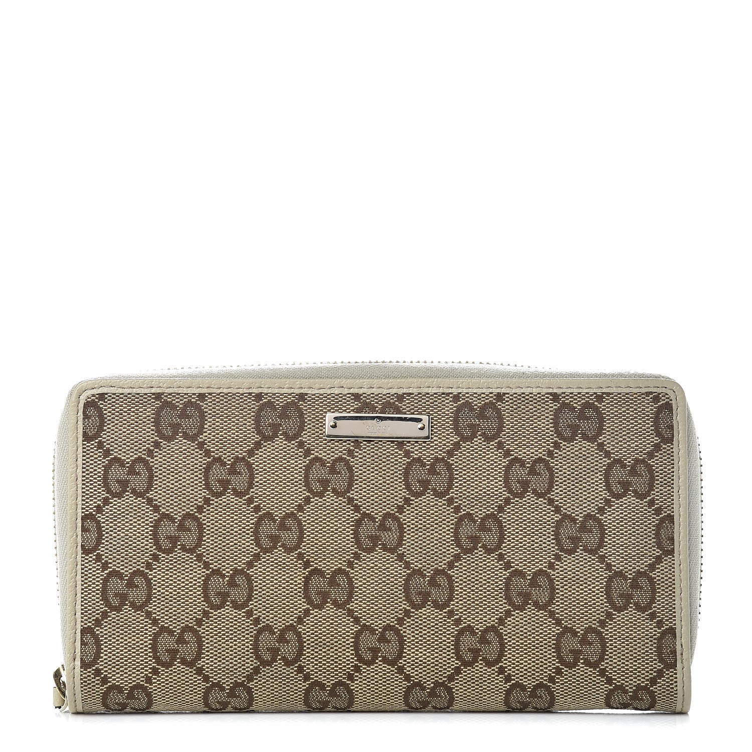 Gucci Monogram Metal Bar Zip Around Wallet Beige Ebony Off White 1 of 7