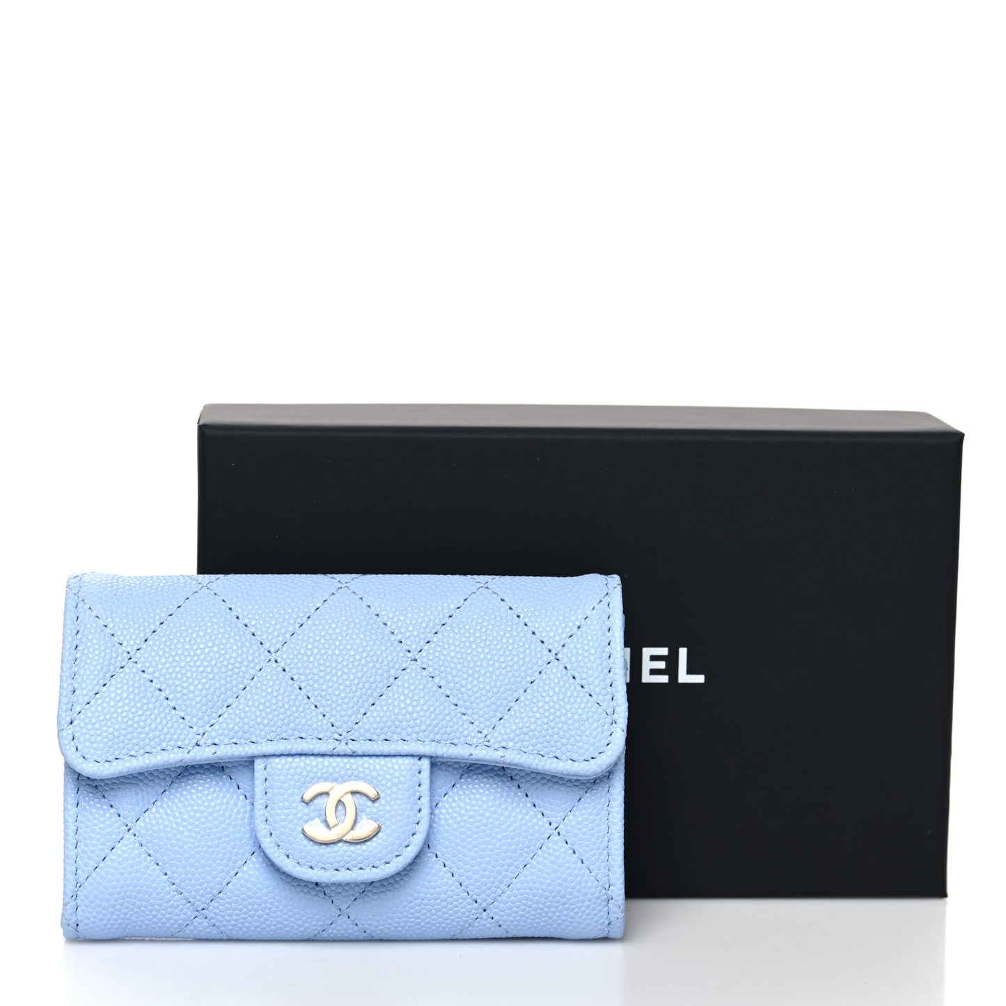 Caviar Quilted Flap Card Holder Wallet Light Blue