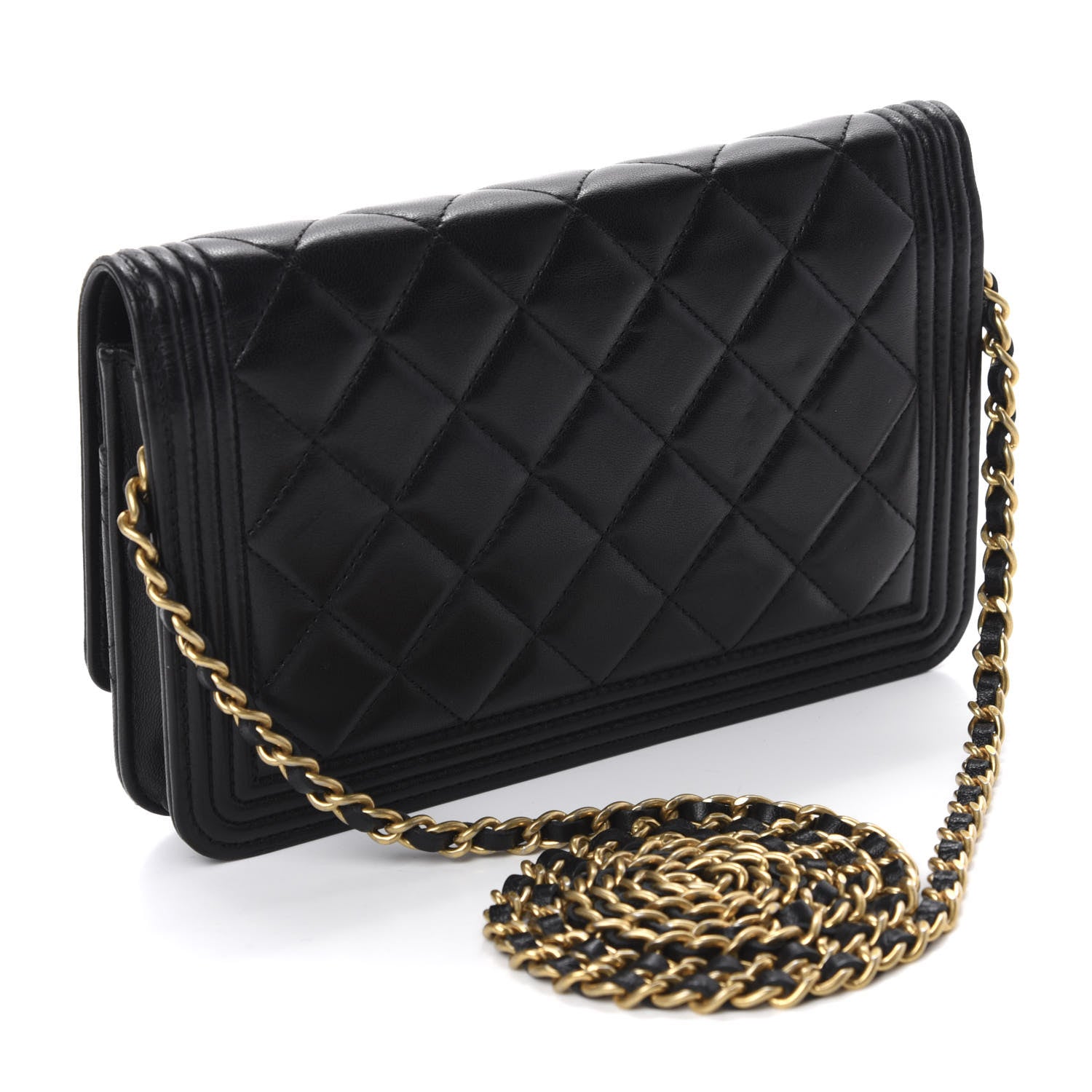 Chanel Lambskin Quilted Boy Wallet On Chain WOC Black 3 of 13