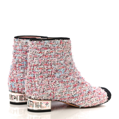 Chanel Tweed Cap Toe CC Short Boots 36 Pink Blue Black 4 of 19