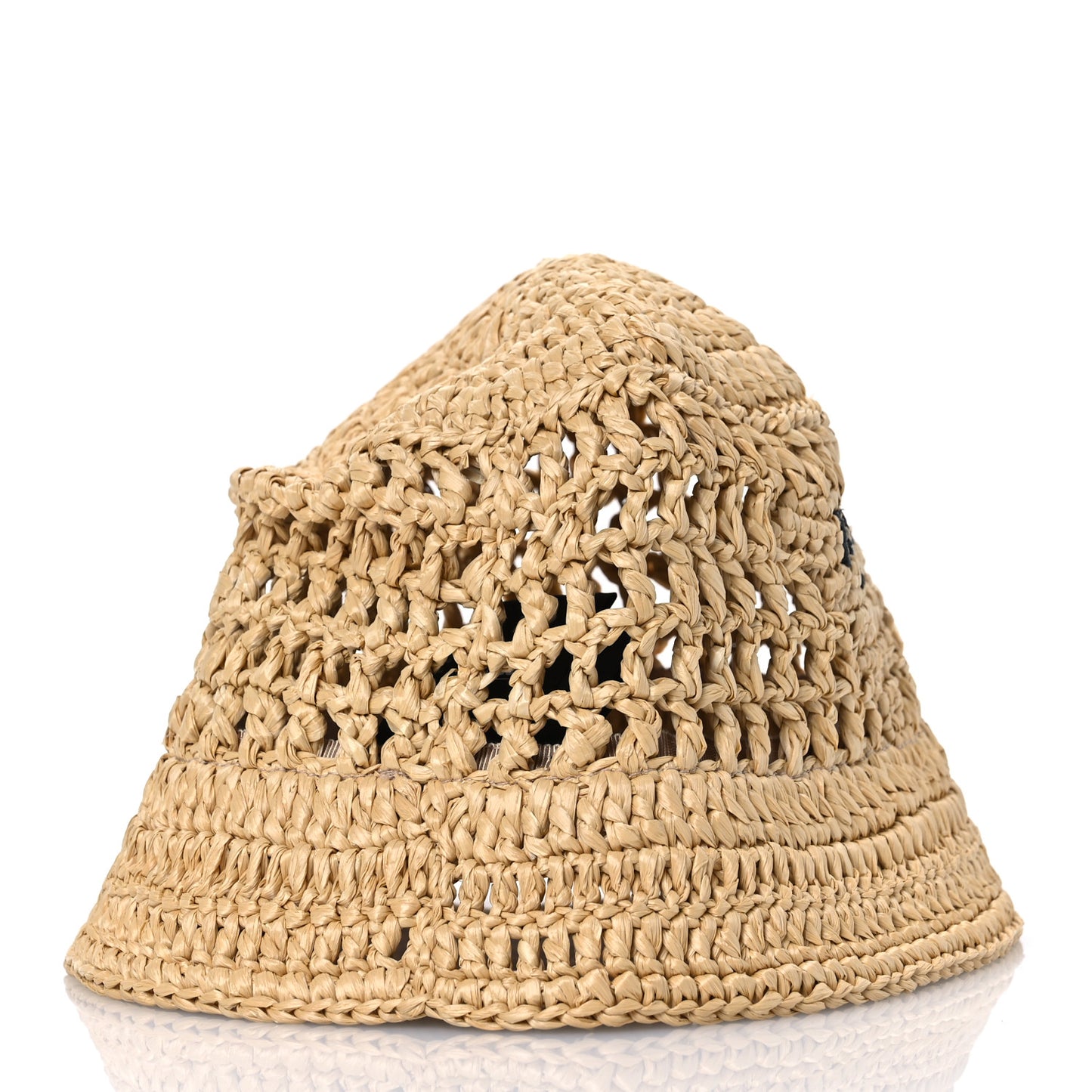Yarn Raffia Effect Crochet Logo Embroidered Womens Bucket Hat S Naturale