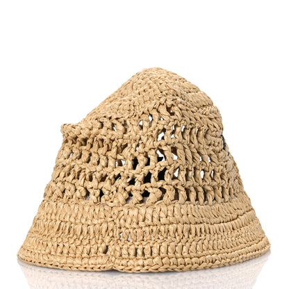 Prada Yarn Raffia Effect Crochet Logo Embroidered Womens Bucket Hat S Naturale 6 of 9