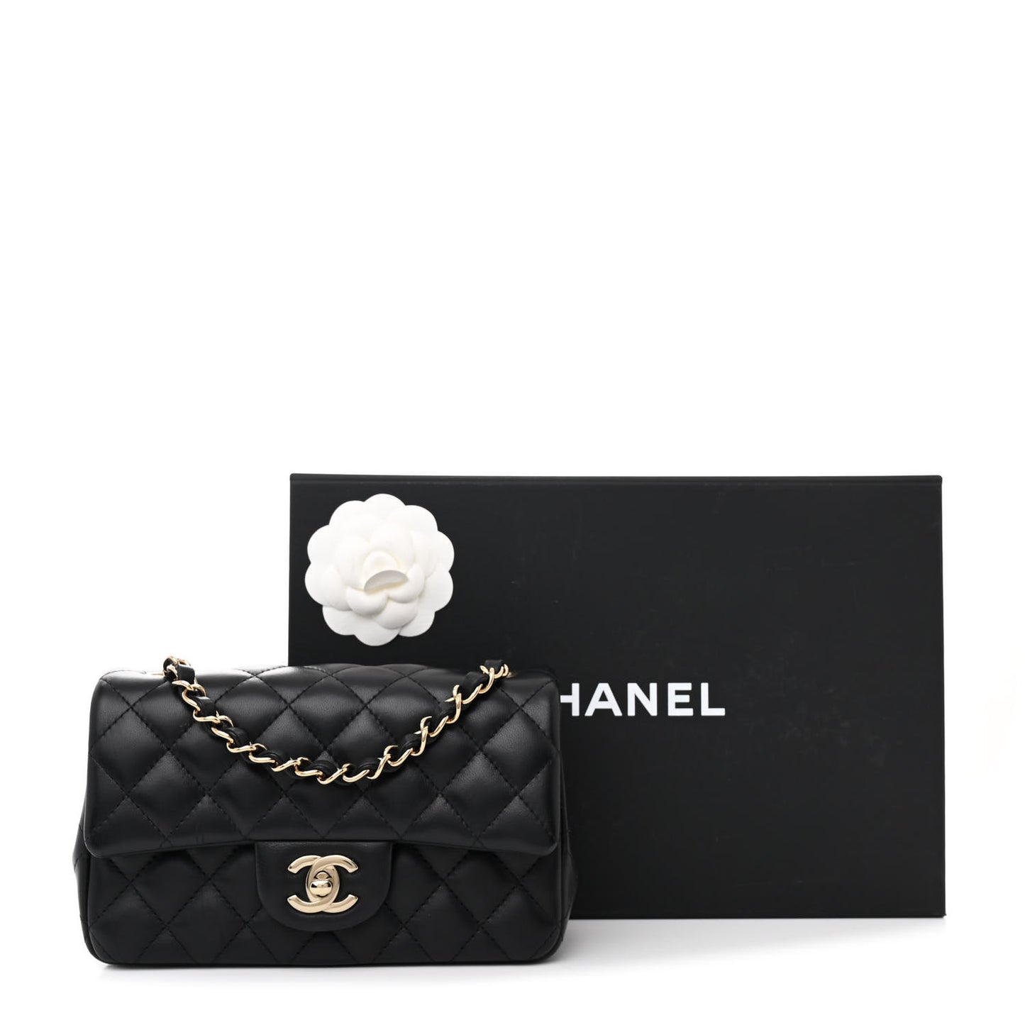 Lambskin Quilted Mini Rectangular Flap Black