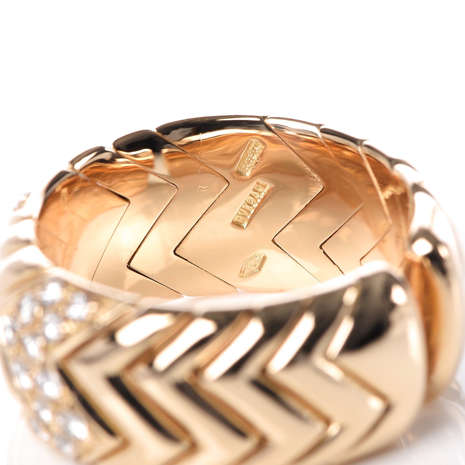 Bulgari 18K Yellow Gold Diamond Spiga Ring 53 6.5 4 of 4