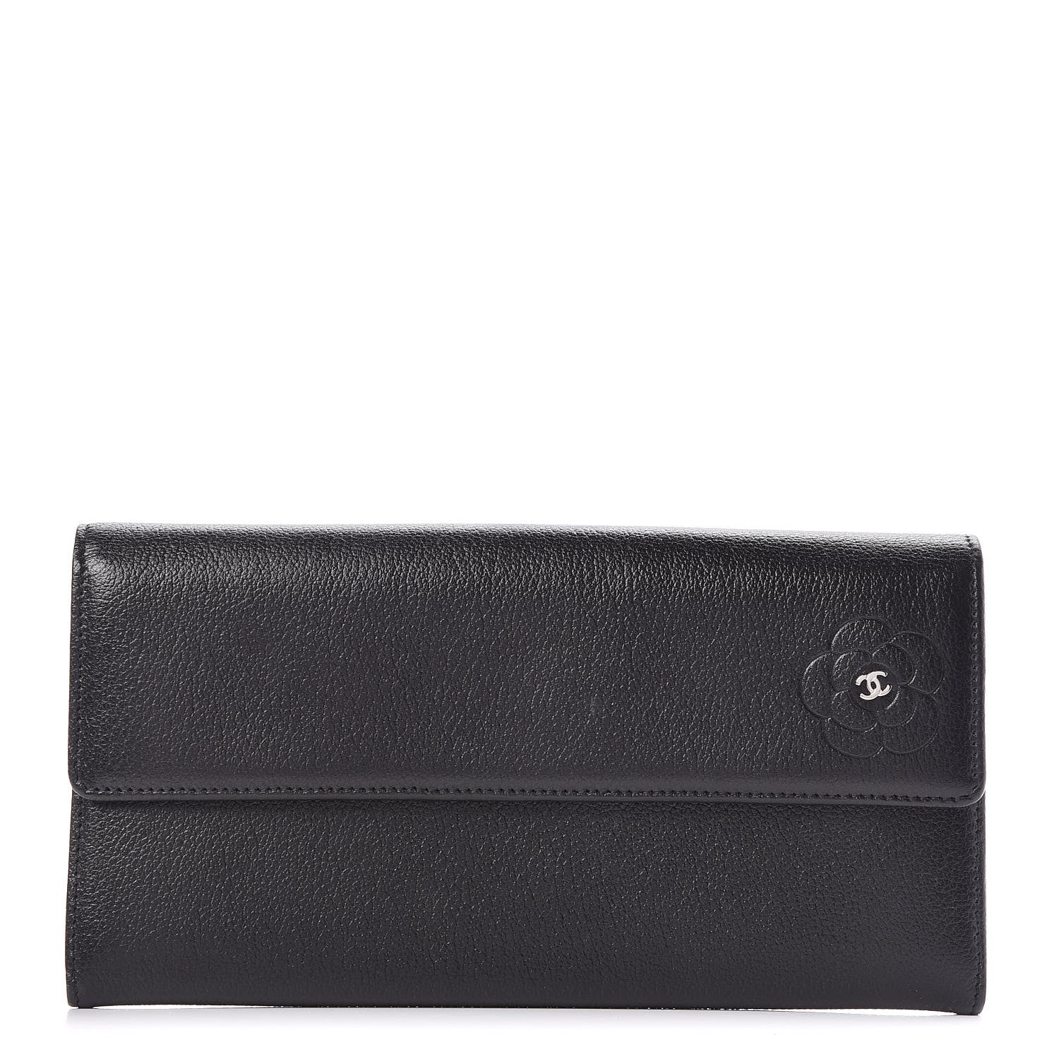 Chanel Goatskin Camellia Embossed Flap Wallet Black 1 of 11