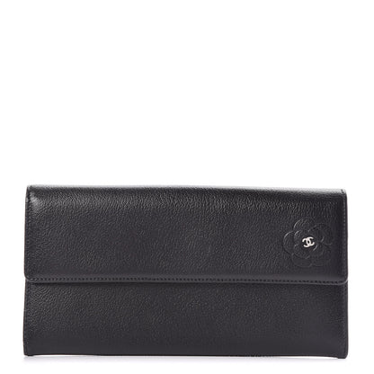Chanel Goatskin Camellia Embossed Flap Wallet Black 1 of 11