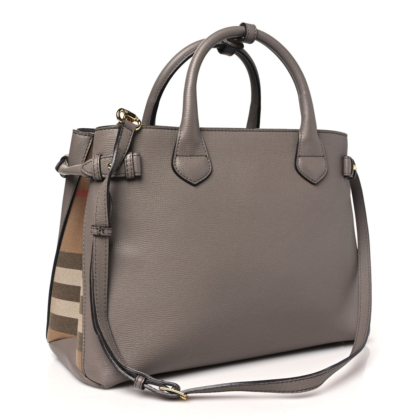 Grainy Calfskin House Check Medium Banner Tote Thistle Grey