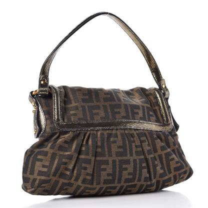 Fendi Zucca Calfskin Lizard Embossed Small Chef Shoulder Bag Tobacco 3 of 8