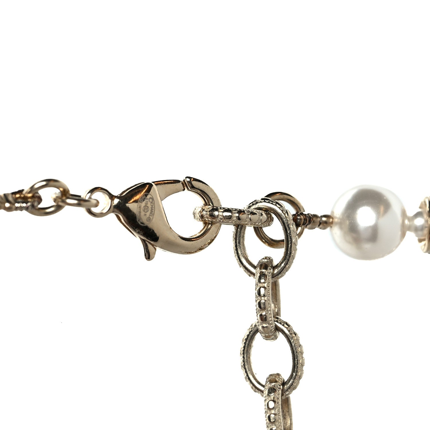 Chanel Resin Pearl Crystal CC Long Necklace Transparent Gold 4 of 5