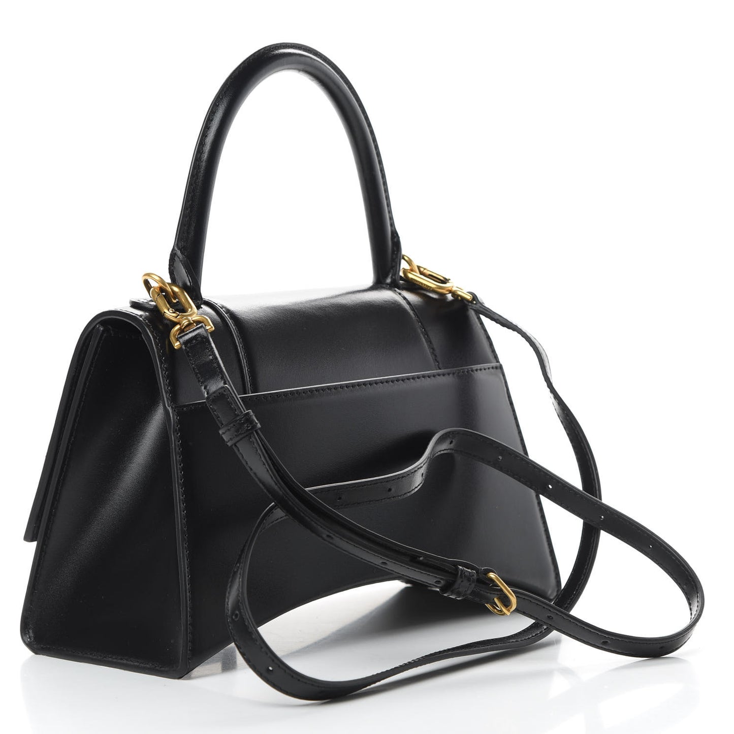 Shiny Box Calfskin Small Hourglass Top Handle Bag Black