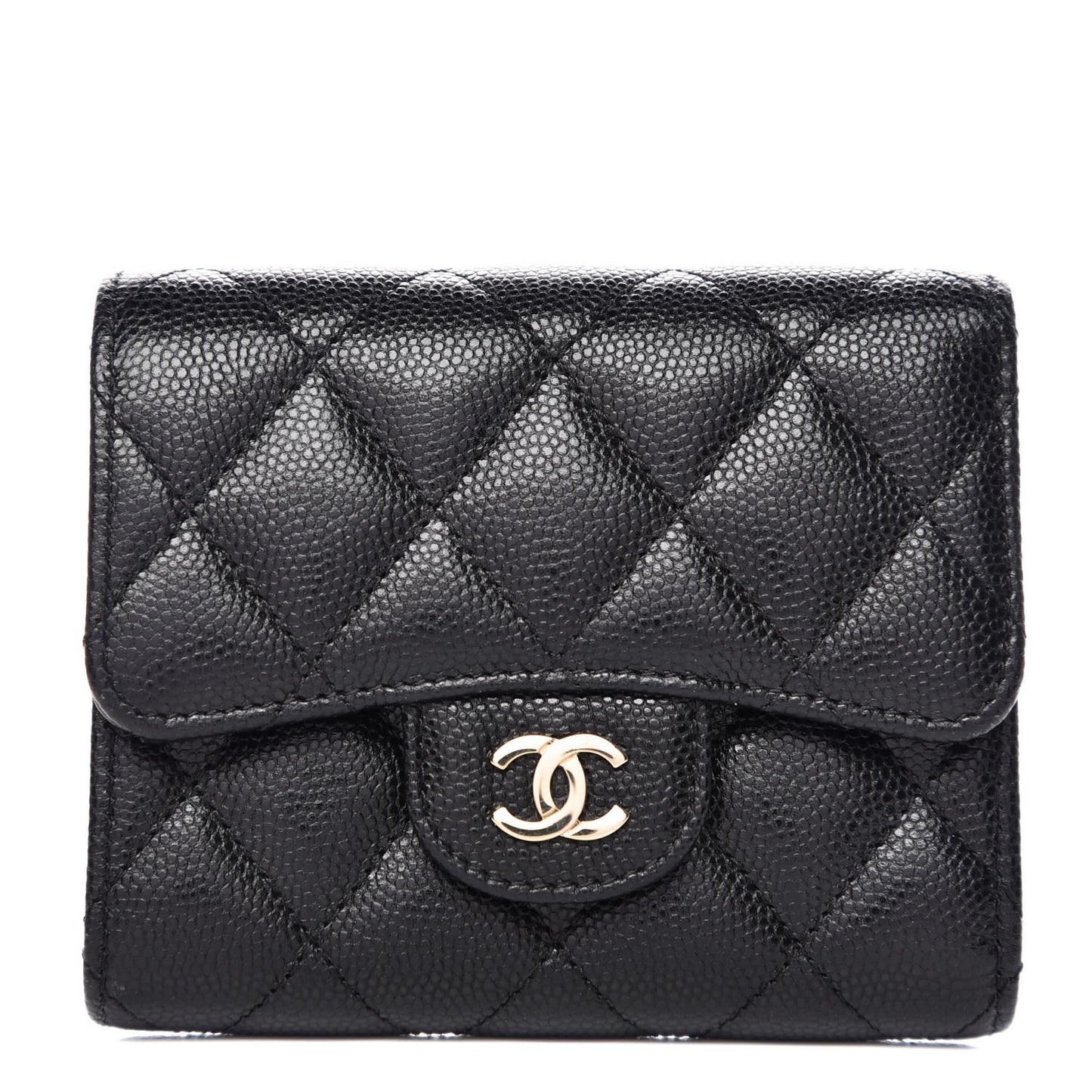 Caviar Quilted Compact Flap Wallet Black