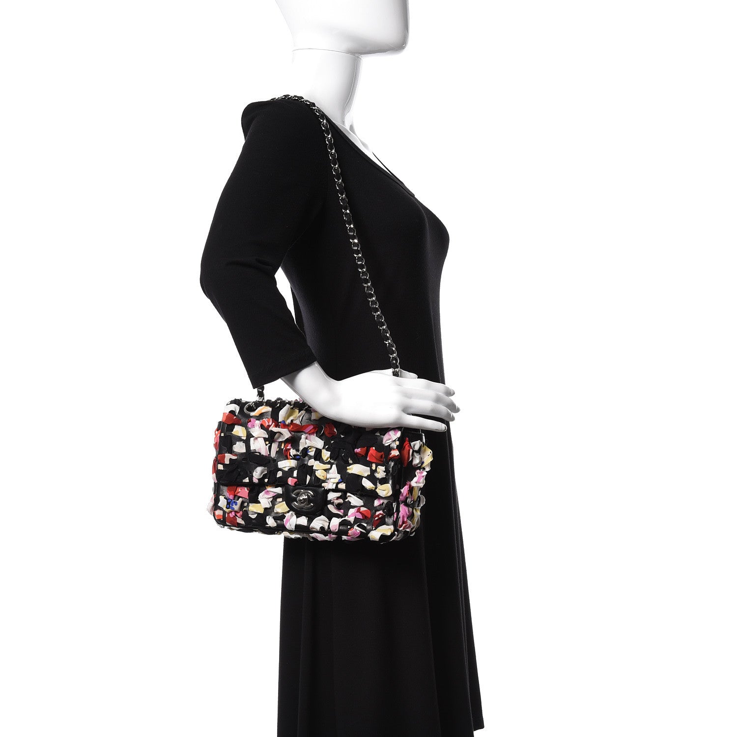 Chanel Silk Lambskin Ribbon Classic Flap Bag Black Multicolor 2 of 9