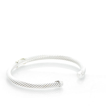 David Yurman Sterling Silver 18K Yellow Gold 4mm X Station Cable Bracelet 3 of 5