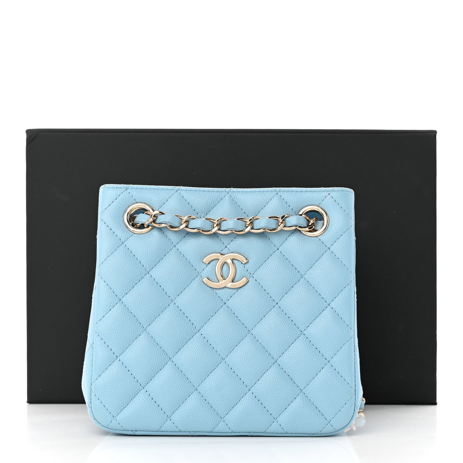 Chanel Caviar Quilted Mini Bucket Bag Blue 11 of 11