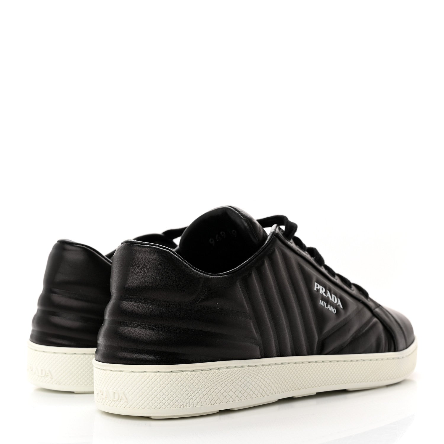 Prada Nappa Logo Embossed Womens Low Top Sneakers 39.5 Black White 4 of 10