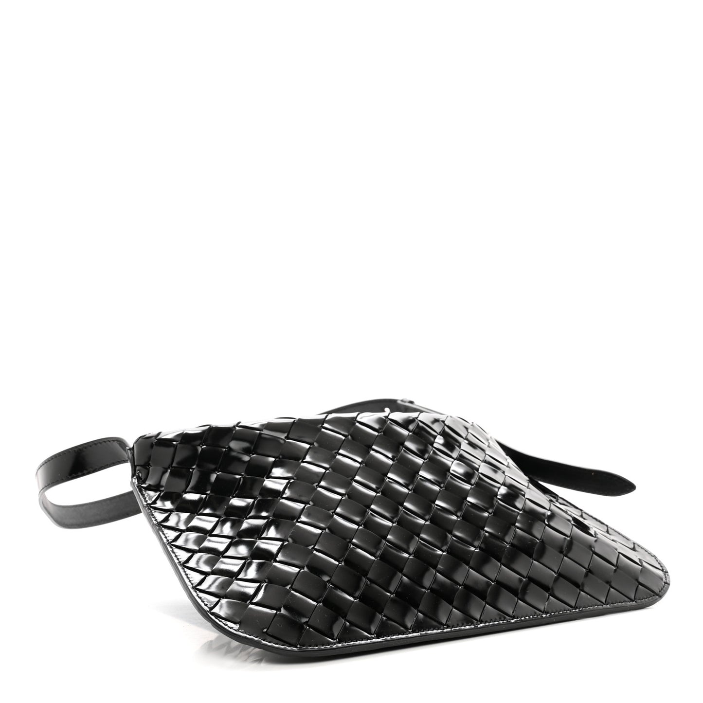 Patent Intrecciato Shoulder Bag Black