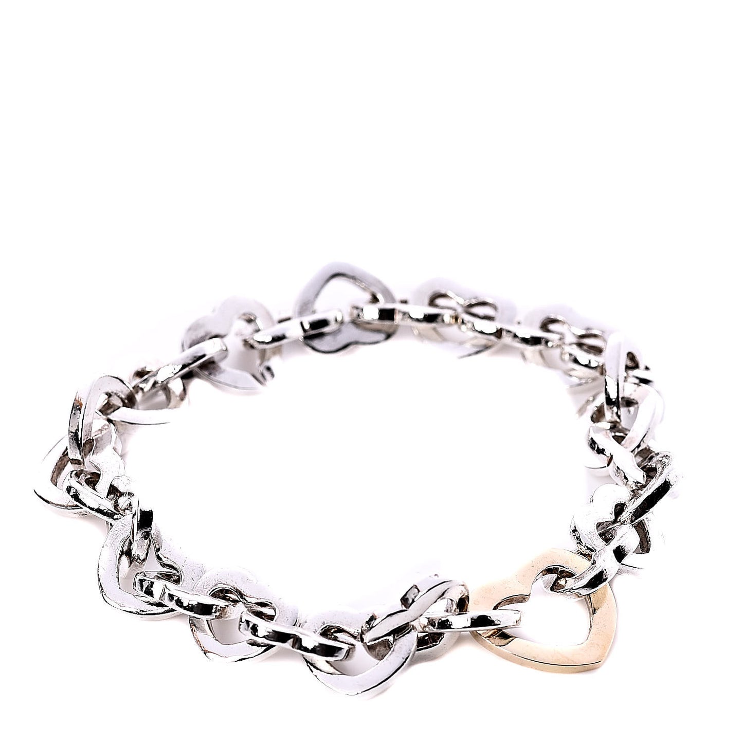 Sterling Silver 18K Yellow Gold Heart Links Bracelet