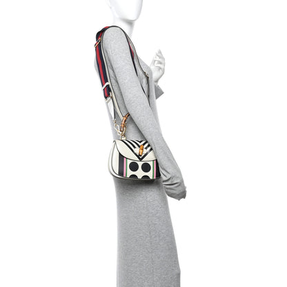 Gucci Calfskin Web Geometric Print Small Bamboo 1947 Top Handle Bag White Multicolor 2 of 13