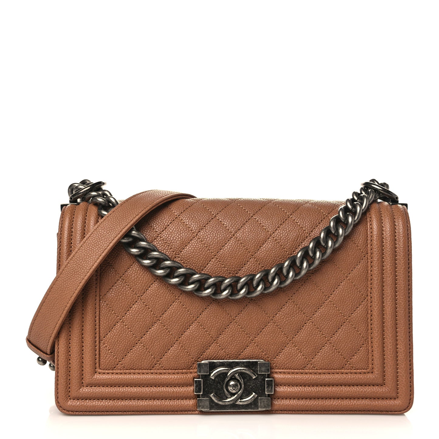 Caviar Quilted Medium Boy Flap Light Brown