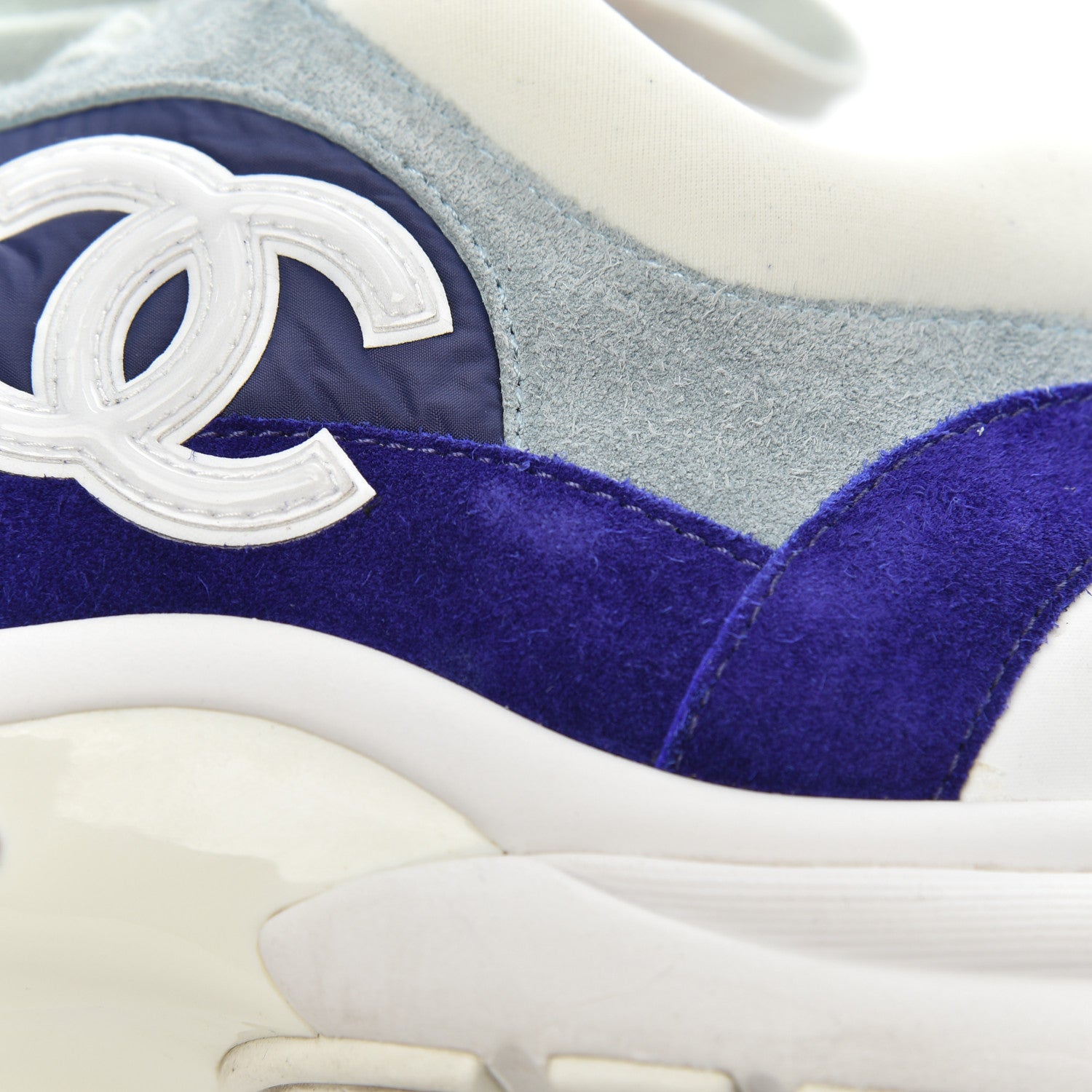 Chanel Nylon Lambskin Suede Calfskin Womens Logo Sneakers 39 Blue Coral 15 of 21