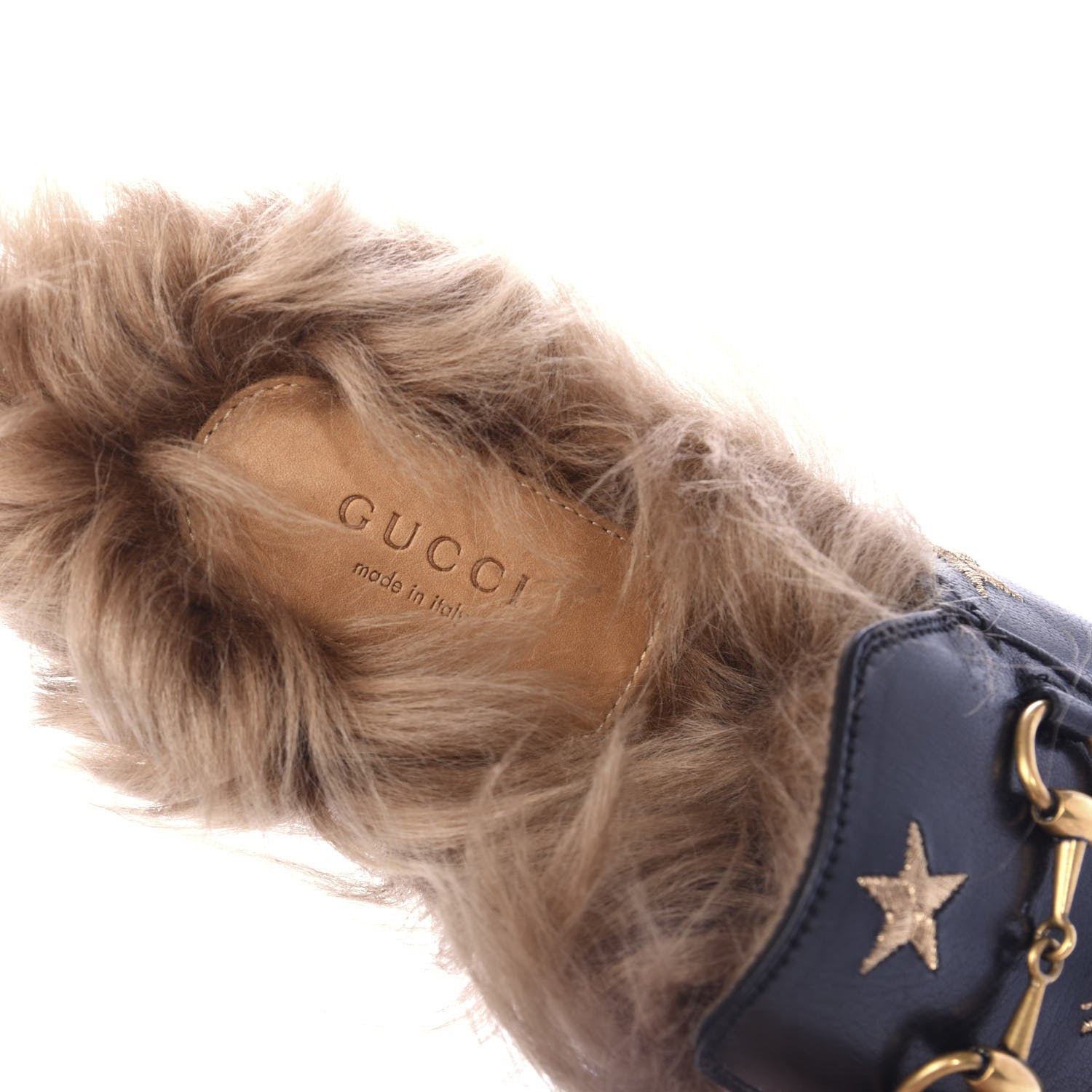 Gucci Goatskin Fur Bee Star Embroidered Womens Princetown Slippers 37.5 Black 9 of 10