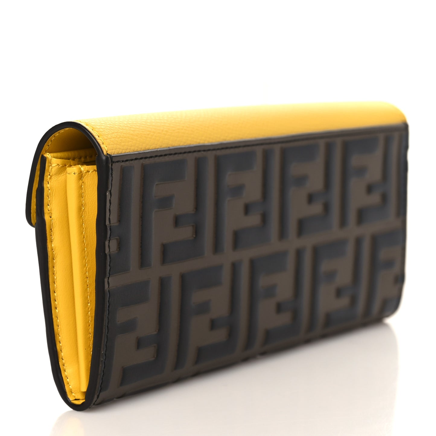 Vitello Cruise F is Fendi Bi-Color FF 1974 Embossed Continental Envelope Wallet Maya Black Sunflower