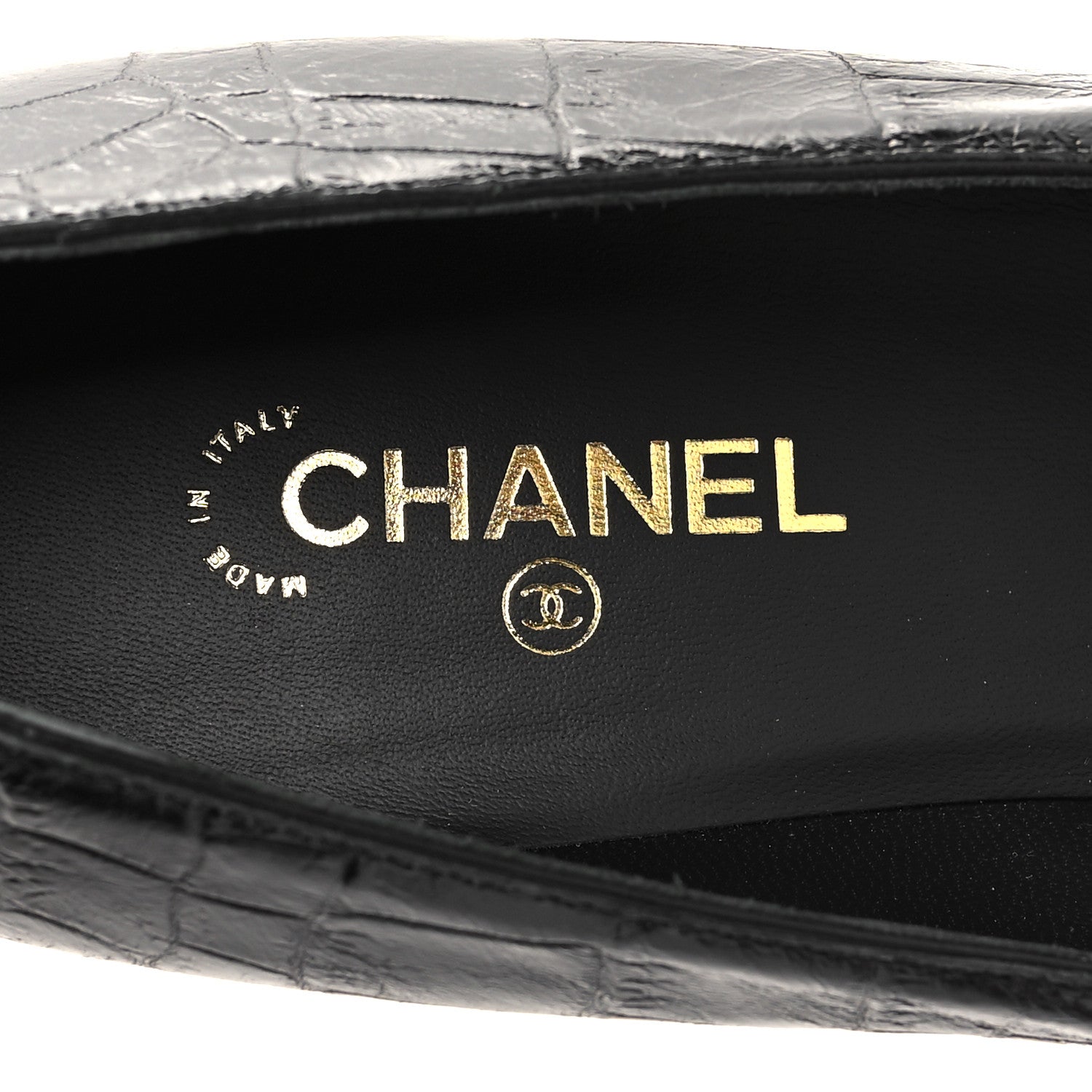 Chanel Crocodile Embossed Crumpled Patent Cap Toe Pumps 36 Black 8 of 9