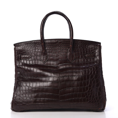 Hermes Matte Crocodile Birkin 35 Chocolate 3 of 37